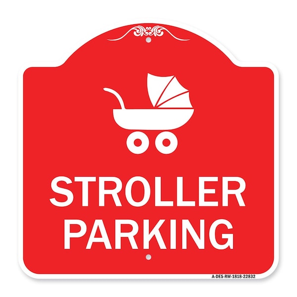 Stroller Parking With Graphic, Red & White Aluminum Architectural Sign, 18" x 18", RW-1818-22832